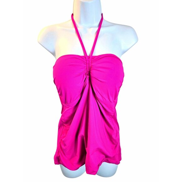 Aqua Eve Womens Halter Tankini Bandeau Swimsuit Two-Piece Set Size Large Pink - Picture 3 of 10